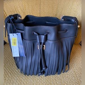 NWT Dooney & Bourke Black Leather Lulu Christa Drawstring Bag